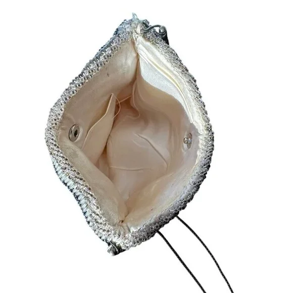 Vintage Hand-Beaded Chevron Evening Bag with chain strap, Art Deco style - Picture 6 of 10